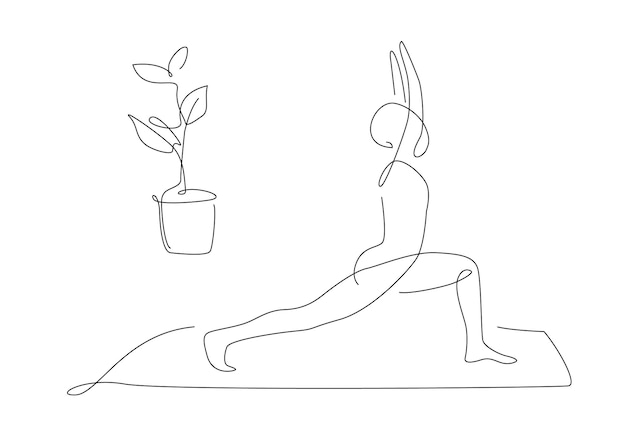 Gente haciendo yoga Yoga y poses de pilates y asanas arte lineal ilustraciones de una línea delinean la forma