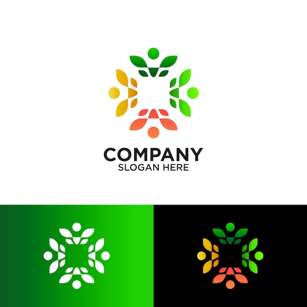 Gente y hoja para el diseño del logotipo de la comunidad agrícola