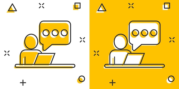 Gente con icono de computadora portátil en estilo cómico Ilustración vectorial de dibujos animados de usuario de PC en fondo blanco aislado Concept de negocio de efecto de salpicaduras de gerente de oficina