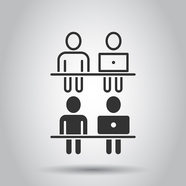 Vector gente con icono de computadora portátil en estilo plano ilustración vectorial de usuario de pc en fondo blanco aislado concepto de negocio de gerente de oficina