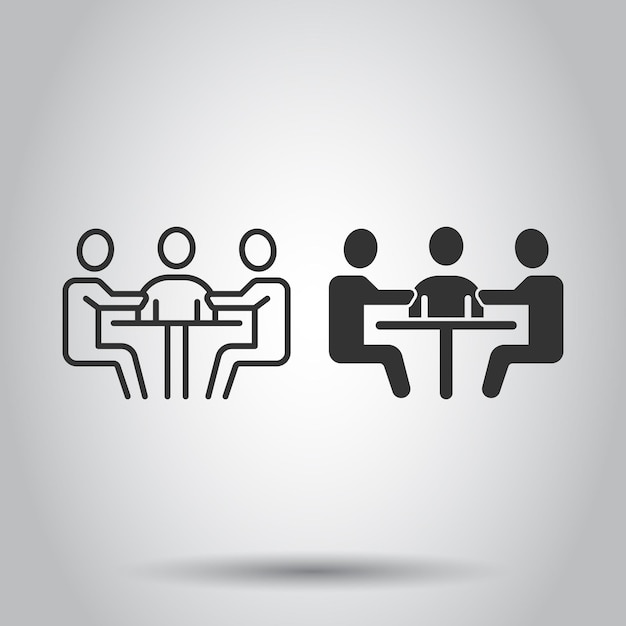 Gente con icono de mesa en estilo plano Trabajo en equipo Ilustración vectorial de conferencia en fondo blanco aislado Concepto de negocio de diálogo de orador