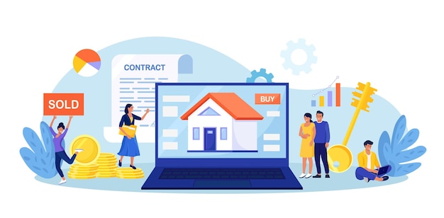 La gente invierte dinero en bienes raíces Préstamo de casa y alquiler Familia joven comprando una casa con hipoteca y pagando crédito al banco Inversión de dinero en bienes inmuebles Acuerdo de alquiler y llave para una nueva casa