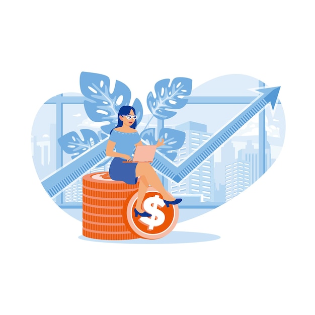 La gente invierte dinero La mujer administra las finanzas personales Concepto de inversión Ilustración de vector plano