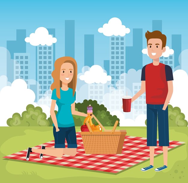 gente joven en diseño del ejemplo del vector de la escena del día de la comida campestre