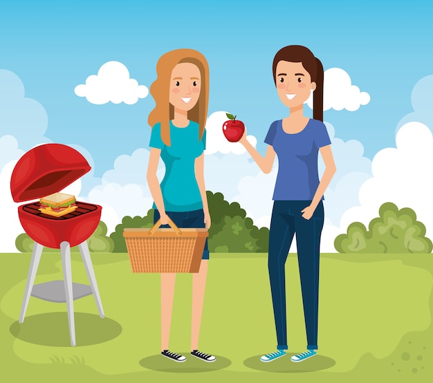 gente joven en diseño del ejemplo del vector de la escena del día de la comida campestre