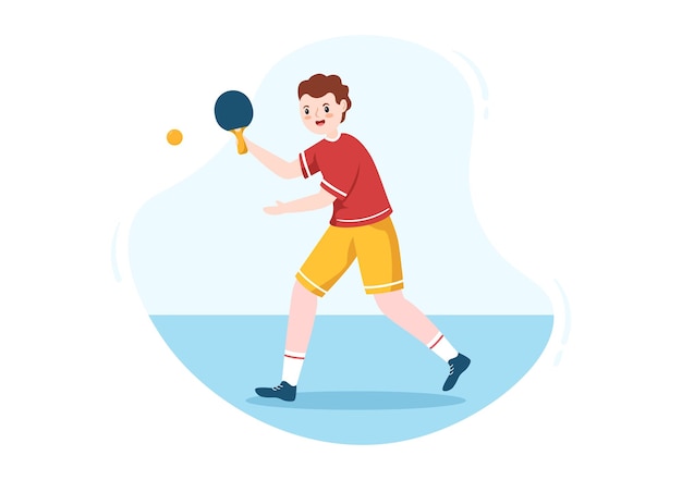 Gente jugando deportes de tenis de mesa con ilustración de raqueta y pelota