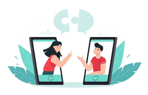 La gente junta piezas de rompecabezas. Ilustración del concepto de colaboración y trabajo en equipo en línea a través de la aplicación de videoconferencia. en estilo plano.