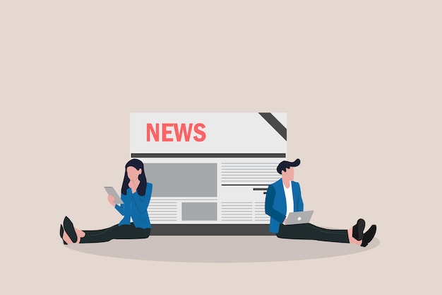 La gente leyendo la revista de noticias del mundo en un dispositivo electrónico concepto de periódico o periódico en una tableta digital