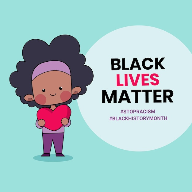 Vector gente linda sosteniendo un corazón con las palabras black lives matter escritas en él. ilustración del mes de la historia negra