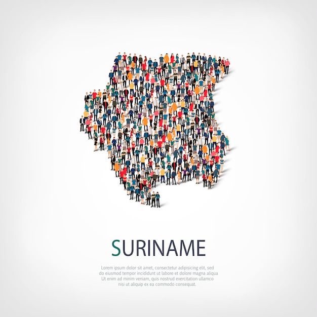 Gente, mapa de surinam. multitud formando una forma de país.