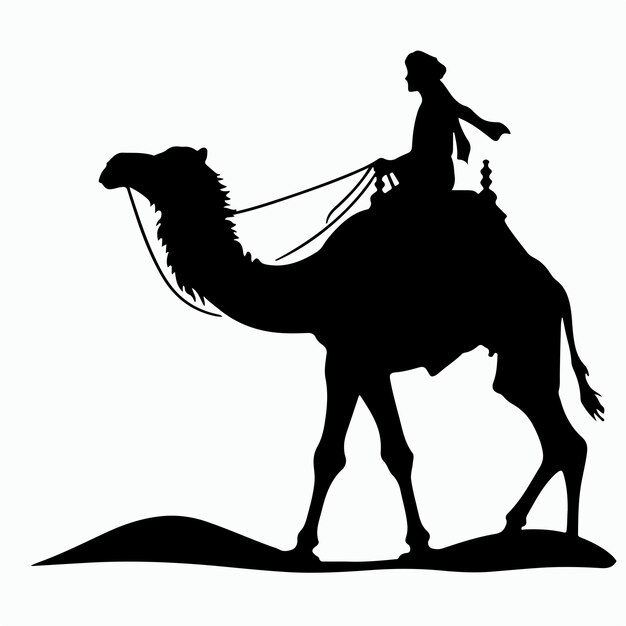 Gente montando en camellos con una simple silueta