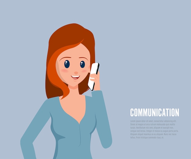 Gente de mujer en comunicación cartoon infografía.
