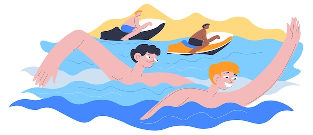 Gente nadando vacaciones de verano o fines de semana