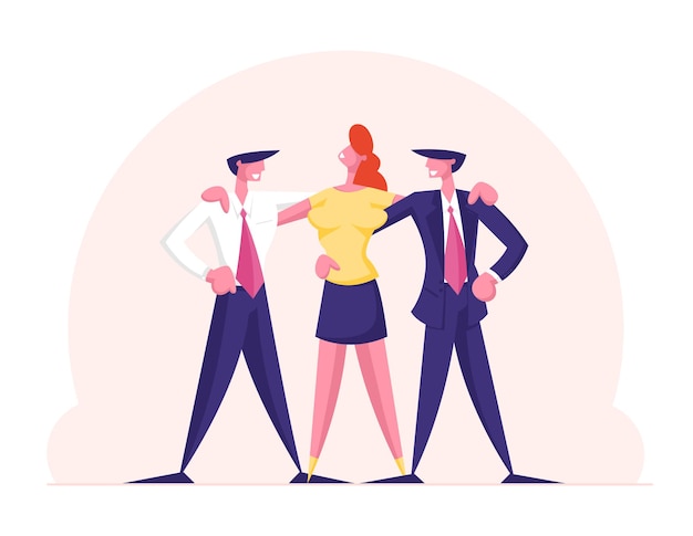 Gente de negocios alegre abrazando Stand en el equipo de gerentes de línea Grupo de trabajo en equipo perfecto