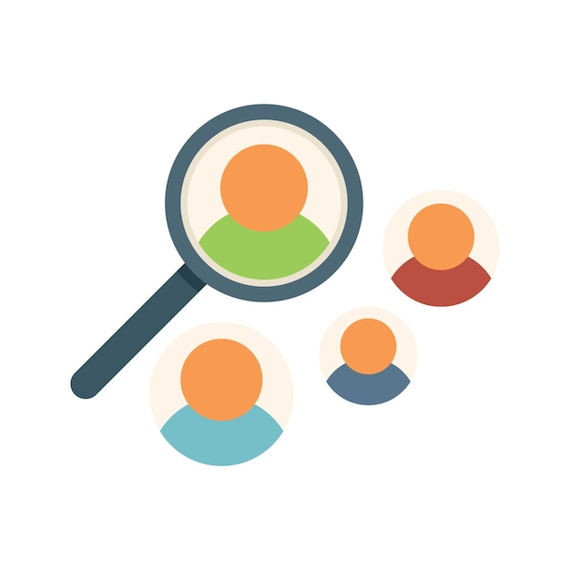 Gente de negocios, búsqueda, icono, plano, vector, segmento, mercado, cliente, gráfico, aislado