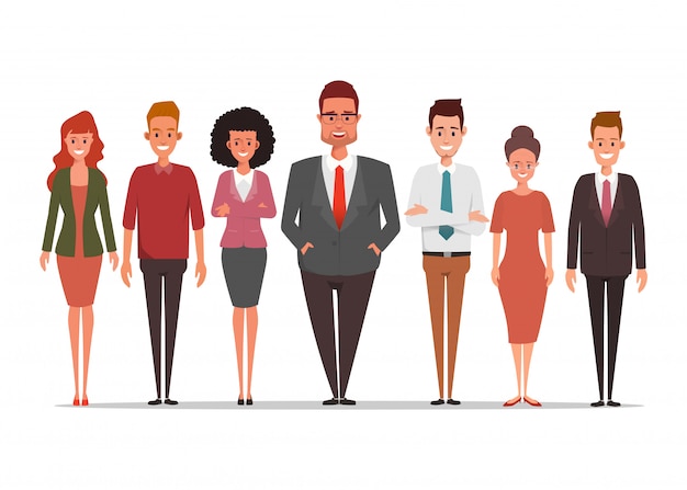Gente de negocios carácter trabajo en equipo permanente corporativo.