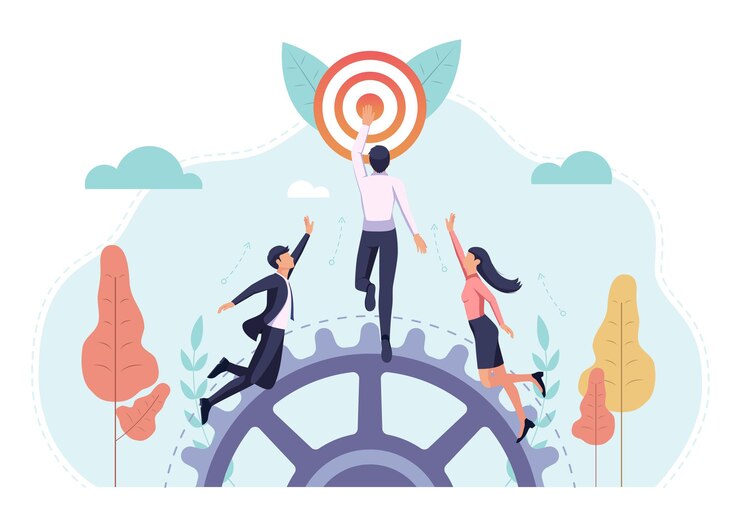 Vector la gente de negocios corre para alcanzar el objetivo primero. objetivo de busienss y concepto de competencia.