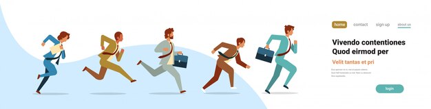 gente de negocios corriendo banner de competencia de trabajo en equipo