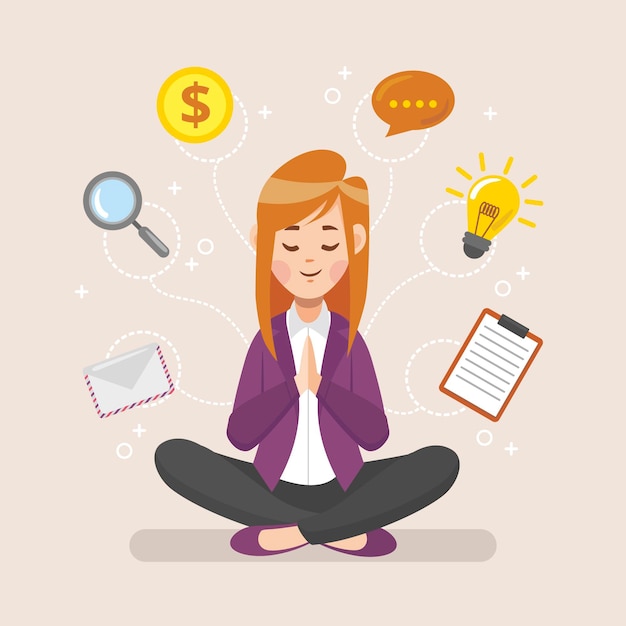 Gente de negocios de dibujos animados meditando ilustración