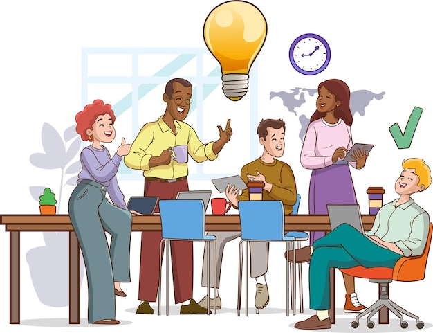 Gente de negocios discutiendo ideas en la reunión de la junta en el concepto de equipo de lluvia de ideas en la oficina