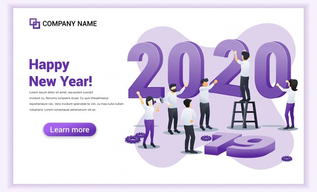 La gente de negocios se está preparando para el banner de año nuevo