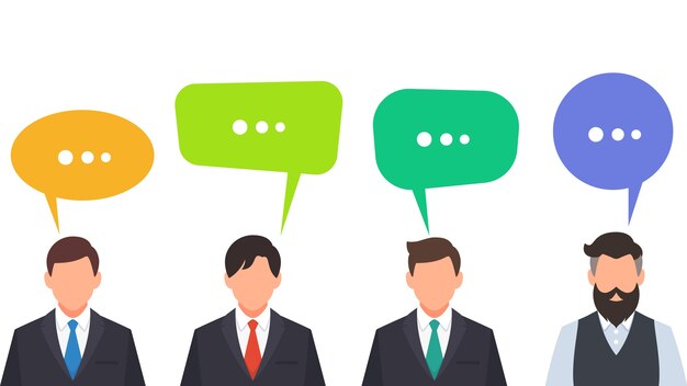 Gente de negocios hablando y discutiendo con globo de discurso