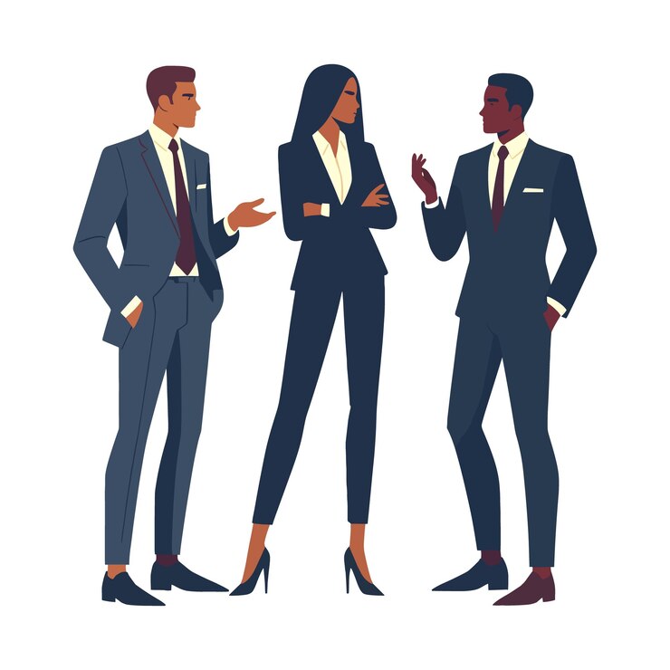 Vector gente de negocios de la oficina teniendo una conversación ilustración vectorial de diseño plano
