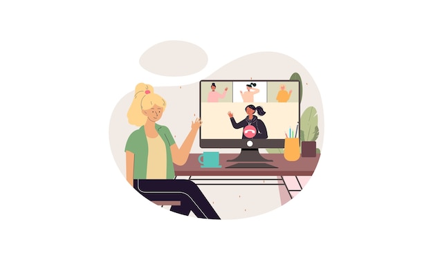 Gente de negocios que tiene videoconferencia con colegas mientras se queda en casa ilustración