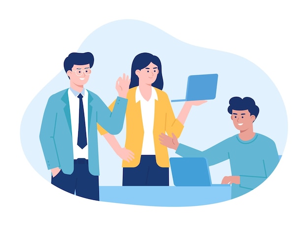 La gente de negocios que trabaja en la oficina está intercambiando ideas concepto ilustración plana