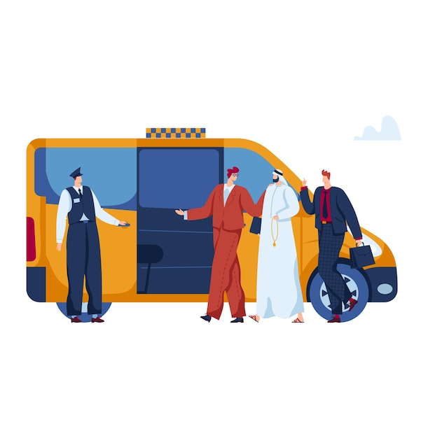 Gente de negocios taxi hombre árabe aislado en el transporte de vehículos blancos servicios de automóviles musulmanes diseño ilustración vectorial de estilo plano