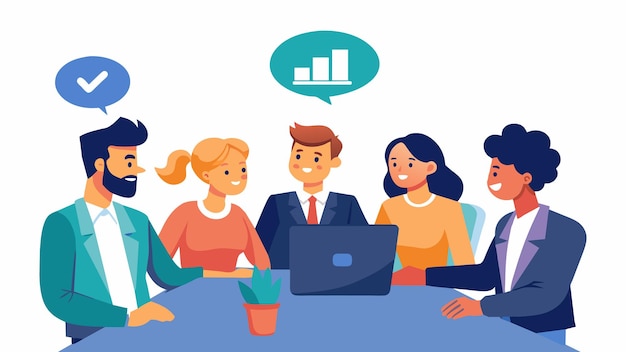 Gente de negocios teniendo una reunión en una agencia de marketing digital Ilustración vectorial plana