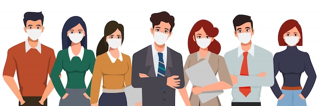 Gente de negocios usando una prevención de mascarilla. Detenga el coronavirus covid19. Nuevo estilo de vida normal a diario después del brote de coronavirus.