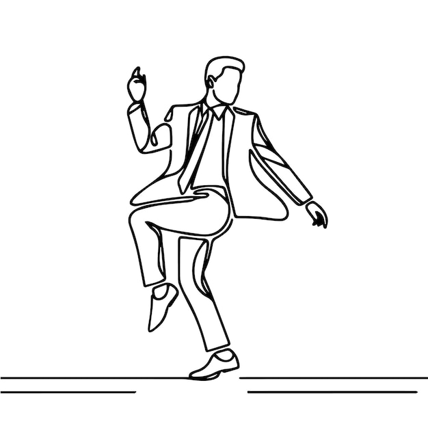 Gente de negocios vectorial bailando con un estilo de línea continua simple y fondo blanco