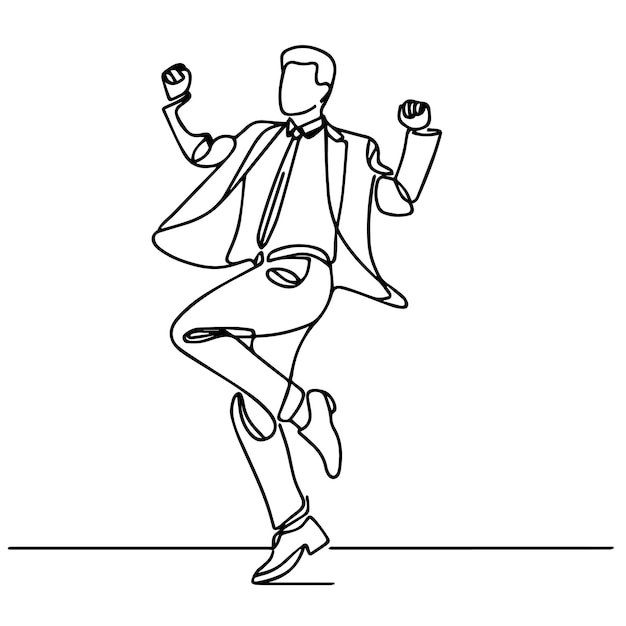 Gente de negocios vectorial bailando con un estilo de línea continua simple y fondo blanco