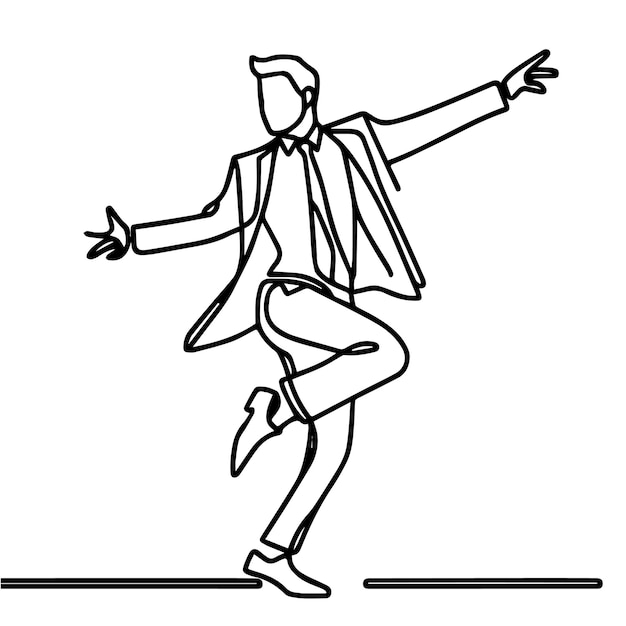 Gente de negocios vectorial bailando con un estilo de línea continua simple y fondo blanco