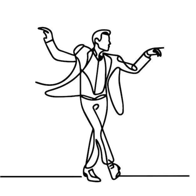 Gente de negocios vectorial bailando con un estilo de línea continua simple y fondo blanco
