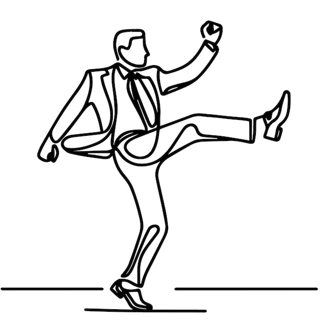 Gente de negocios vectorial bailando con un estilo de línea continua simple y fondo blanco
