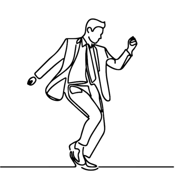 Gente de negocios vectorial bailando con un estilo de línea continua simple y fondo blanco