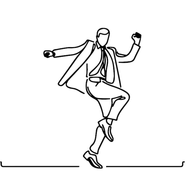 Gente de negocios vectorial bailando con un estilo de línea continua simple y fondo blanco