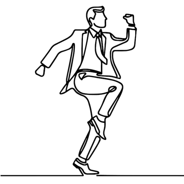 Gente de negocios vectorial bailando con un estilo de línea continua simple y fondo blanco