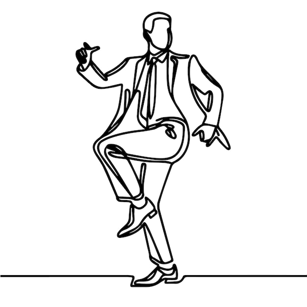 Gente de negocios vectorial bailando con un estilo de línea continua simple y fondo blanco