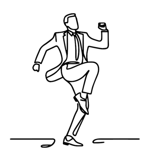 Gente de negocios vectorial bailando con un estilo de línea continua simple y fondo blanco