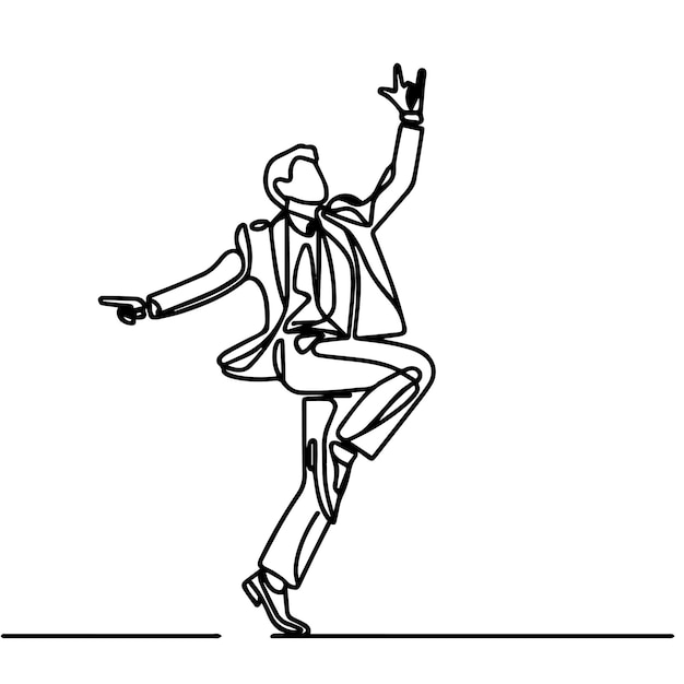 Gente de negocios vectorial bailando con un estilo de línea continua simple y fondo blanco