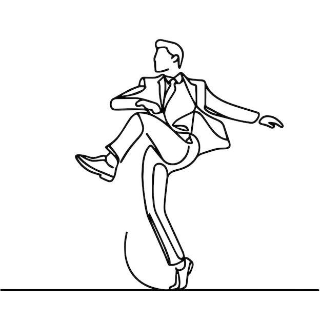 Gente de negocios vectorial bailando con un estilo de línea continua simple y fondo blanco