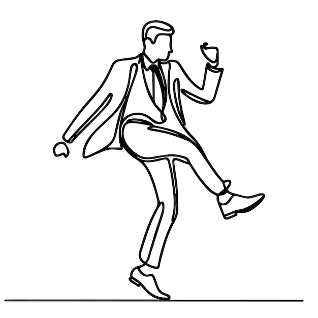 Gente de negocios vectorial bailando con un estilo de línea continua simple y fondo blanco