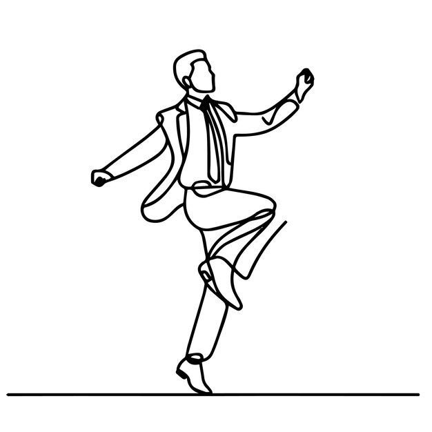 Gente de negocios vectorial bailando con un estilo de línea continua simple y fondo blanco