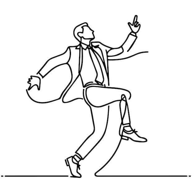 Gente de negocios vectorial bailando con un estilo de línea continua simple y fondo blanco