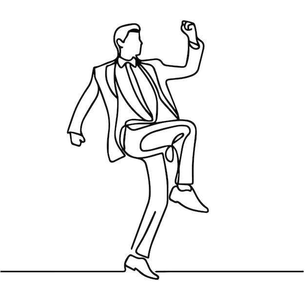 Gente de negocios vectorial bailando con un estilo de línea continua simple y fondo blanco