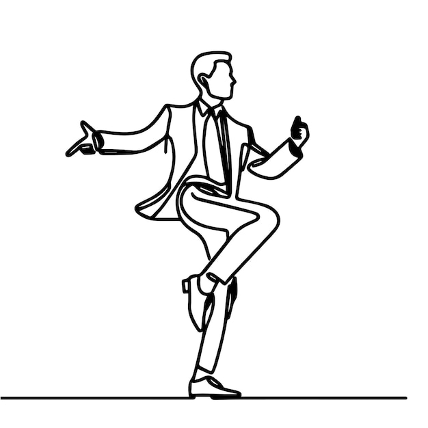 Gente de negocios vectorial bailando con un estilo de línea continua simple y fondo blanco