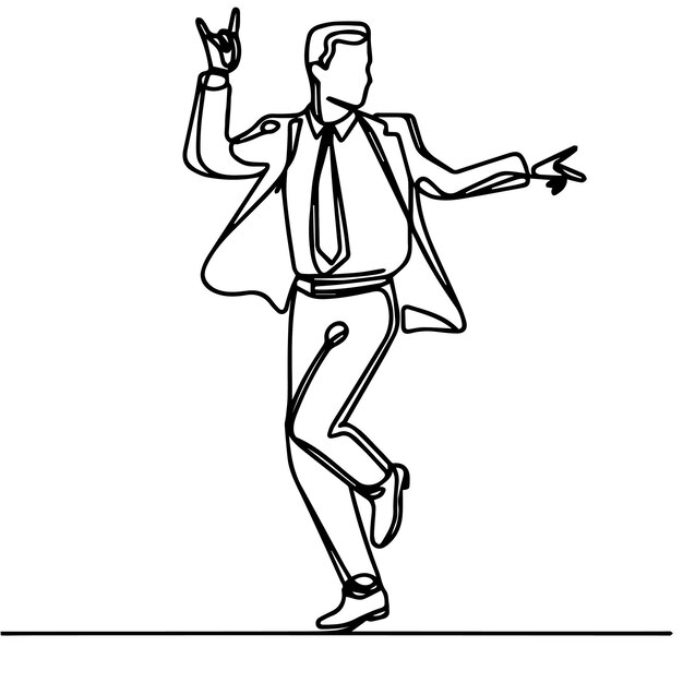 Gente de negocios vectorial bailando con un estilo de línea continua simple y fondo blanco